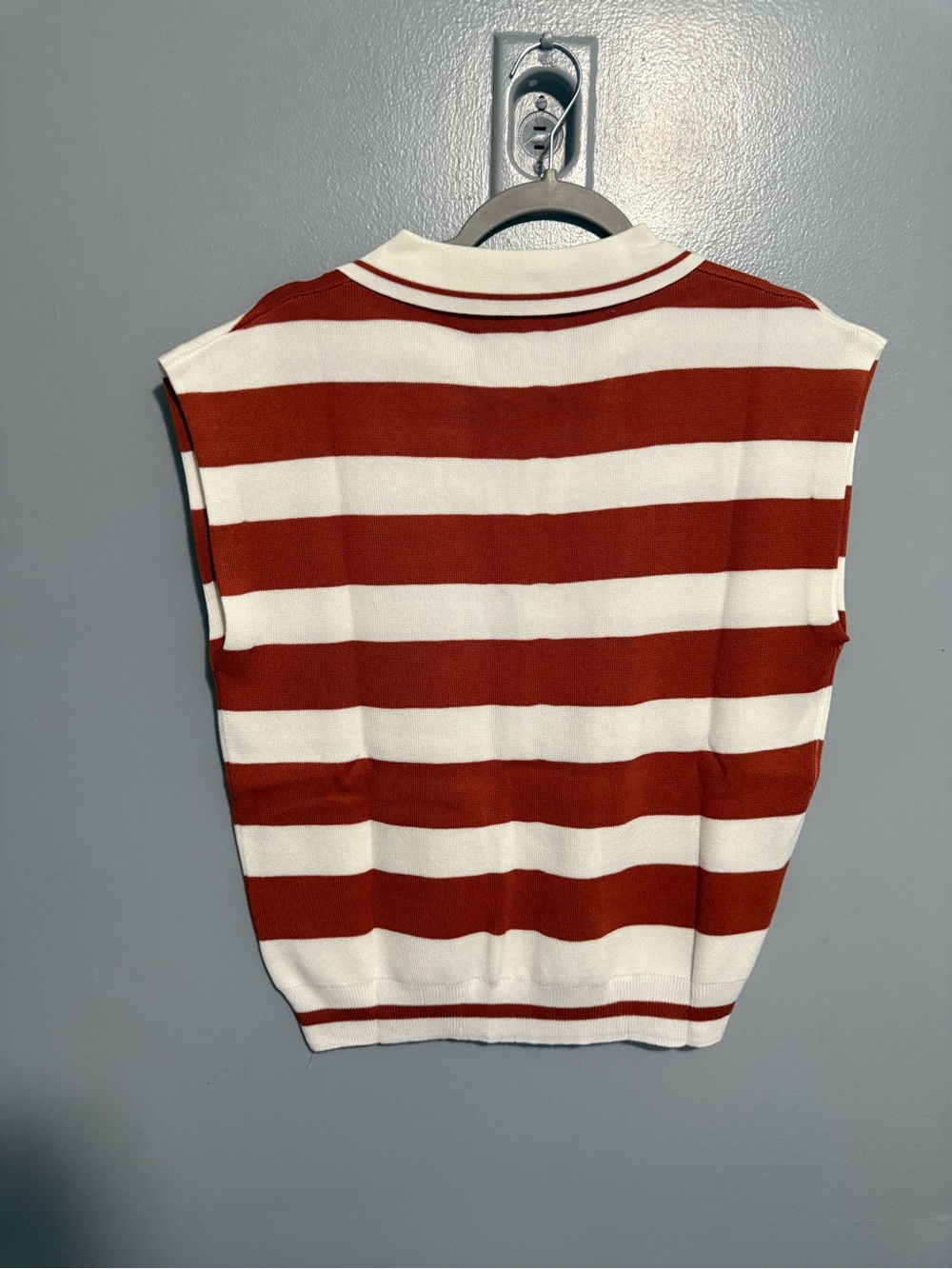 Zenana Striped Rust and White Cap Sleeve Viscose Top - Picture 3 of 4